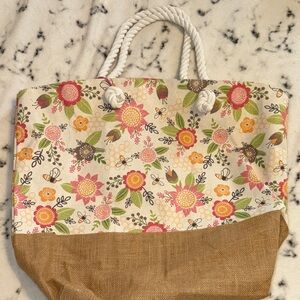 Floral Canvas Tote Bag with Rope Handles